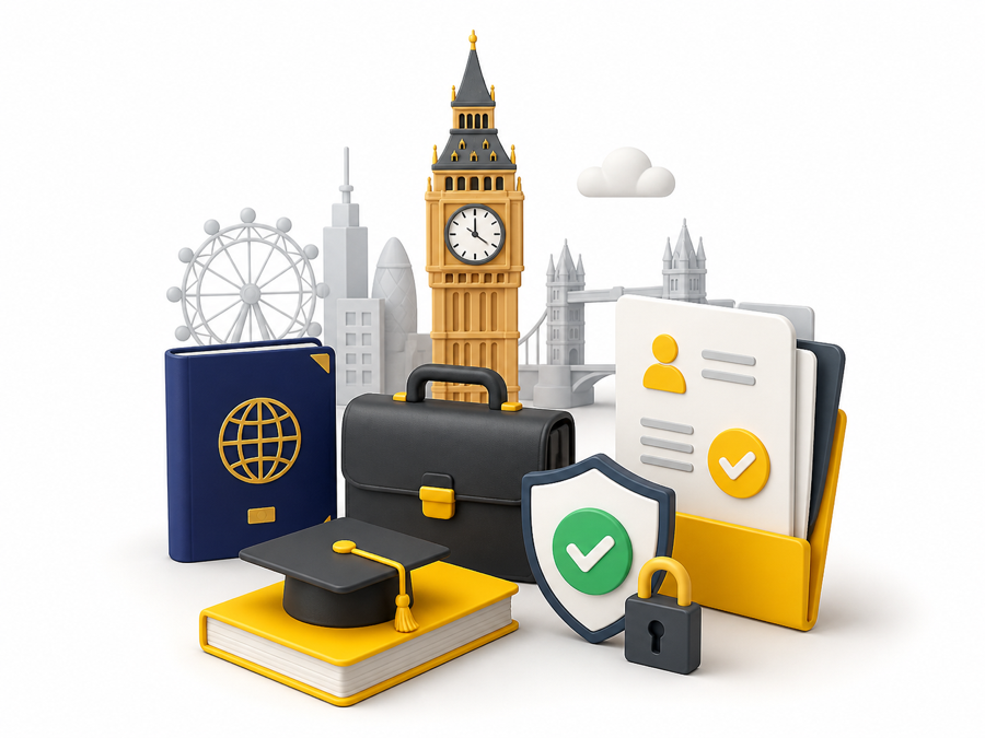 UK work, study and secure visa-test illustration for PTE UKVI