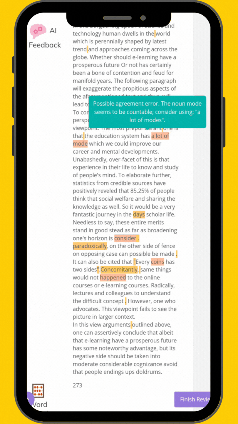 AI based Writing Feedback on Mobile