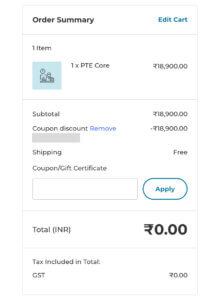 Applying a PTE voucher code during Pearson checkout