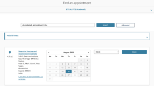 Choose the PTE test centre, date and time