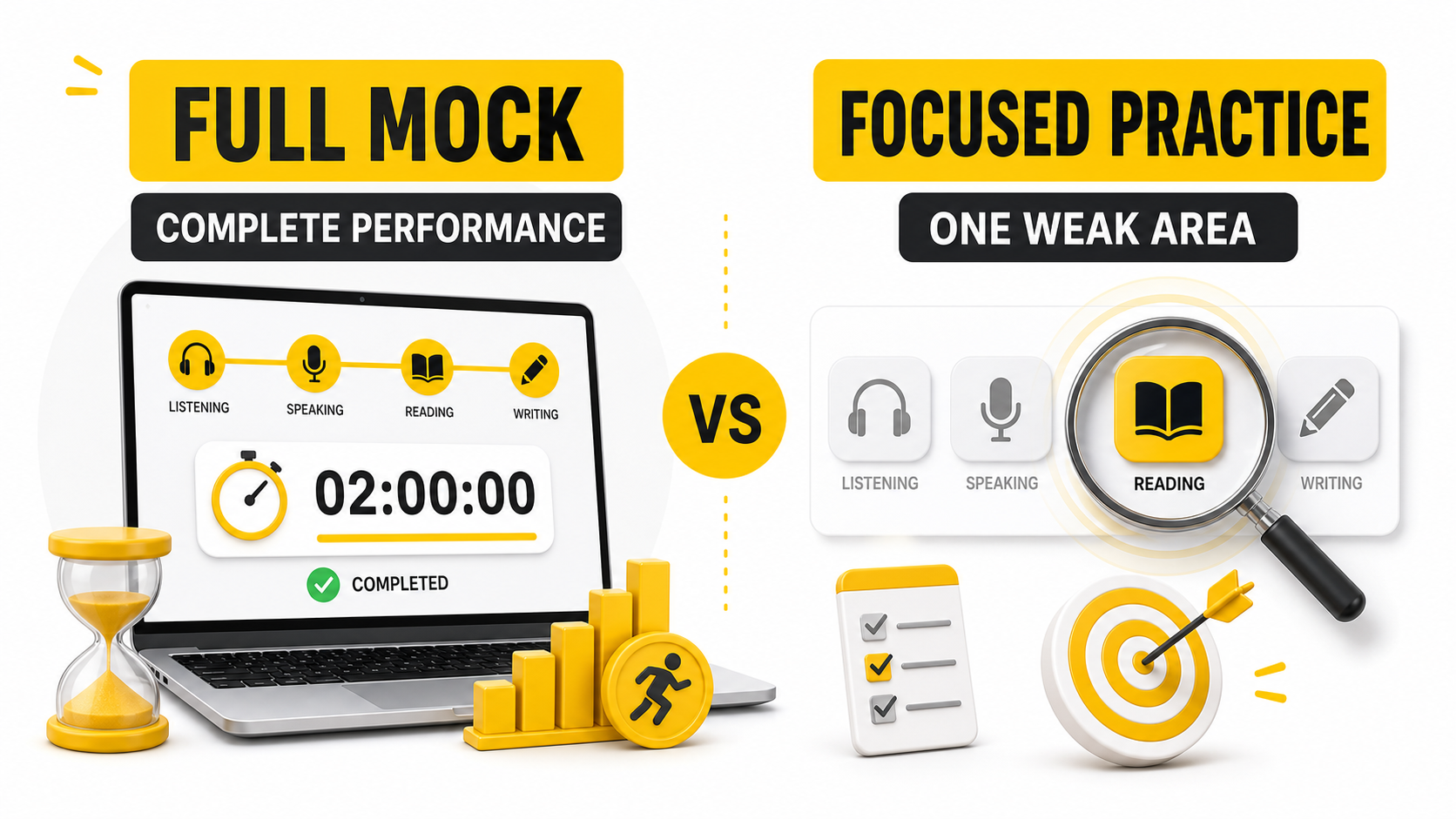 When to use a full PTE mock test or focused section practice