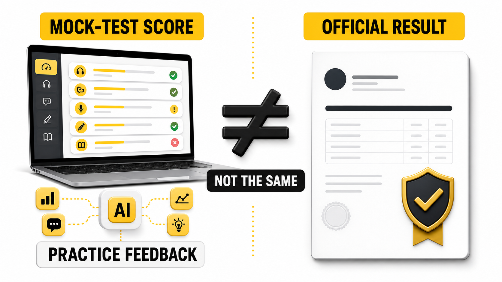 Difference between a PTE mock-test score and an official PTE result