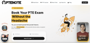 PTENOTE PTE exam booking form with name email and mobile number