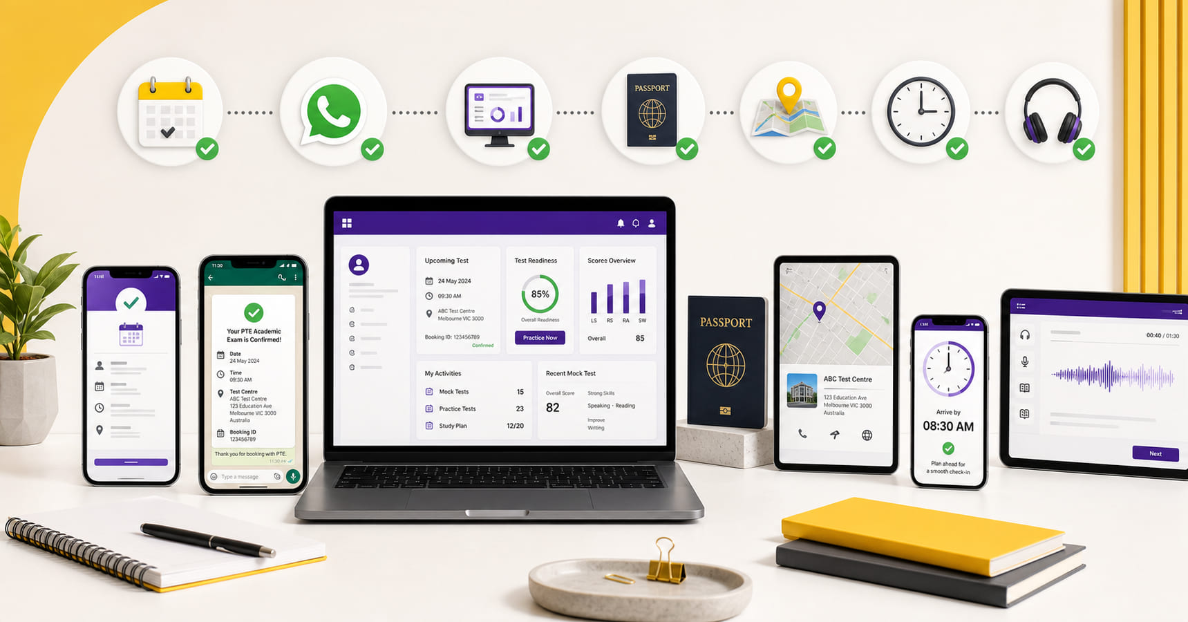Checklist for confirmation, passport, test centre and preparation after PTE booking