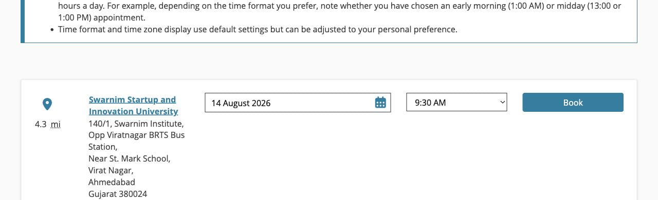 Pearson results showing PTE test centres, dates, times and Book buttons