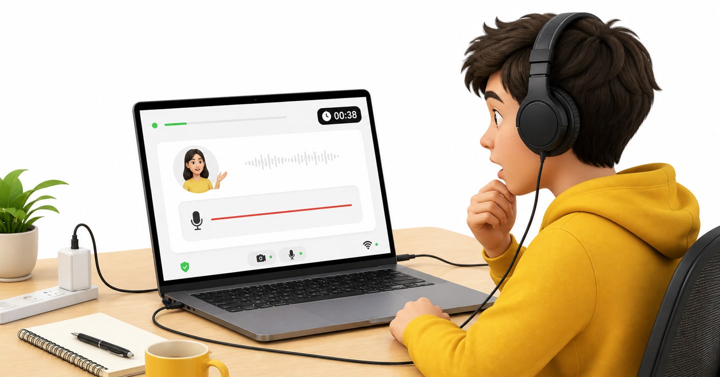 Student noticing that the microphone is not recording after a PTE mock test starts