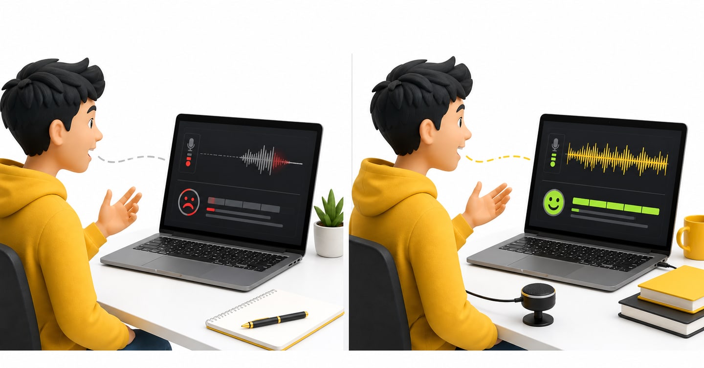Comparison of poor and correct audio setup during a PTE mock test