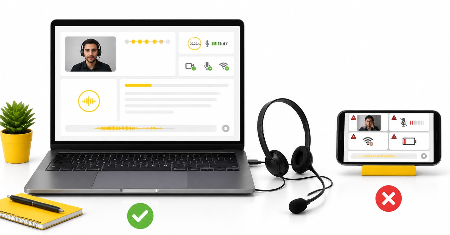 Comparison between taking a PTE mock test on a laptop and a mobile phone