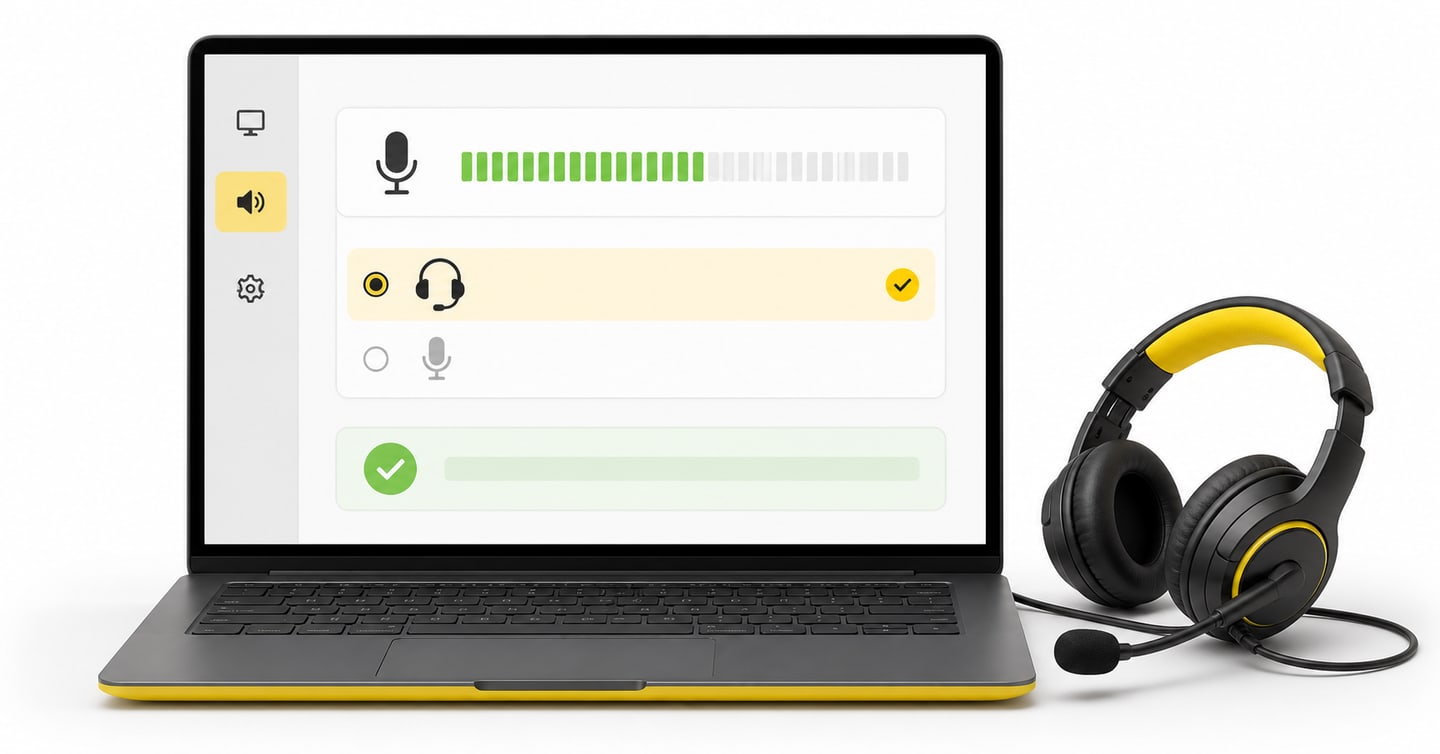 Windows-style sound settings showing a wired headset microphone selected and working