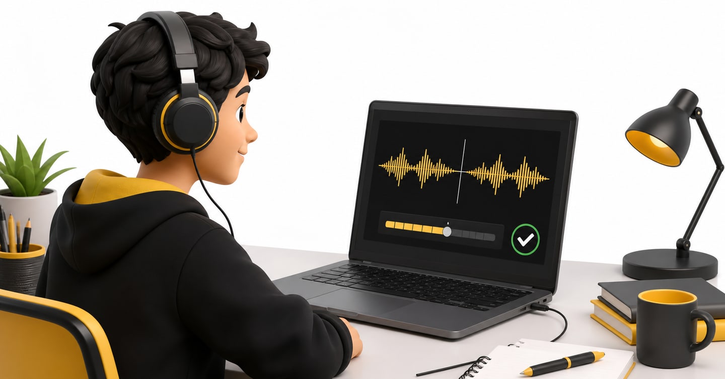 Student listening through wired headphones with balanced sound and comfortable volume
