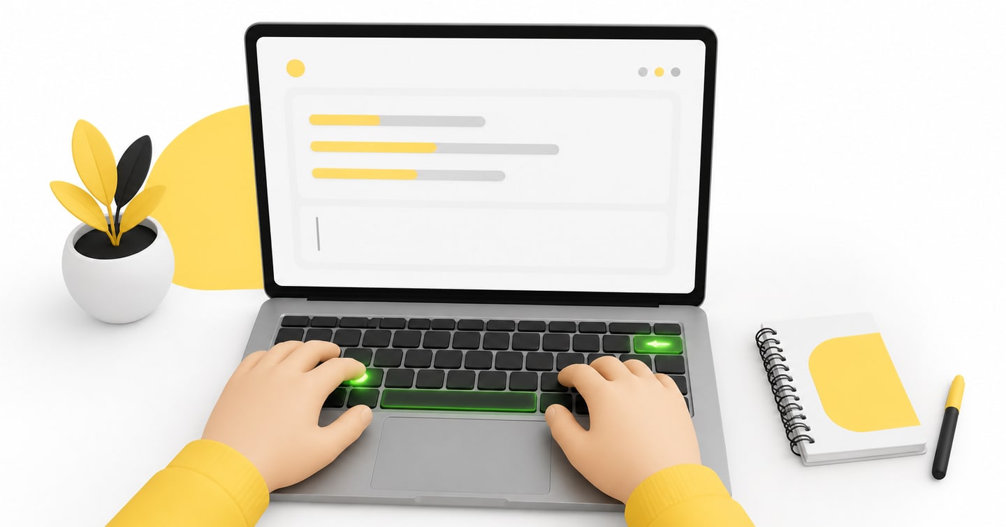 Student testing the laptop keyboard before beginning a timed mock test