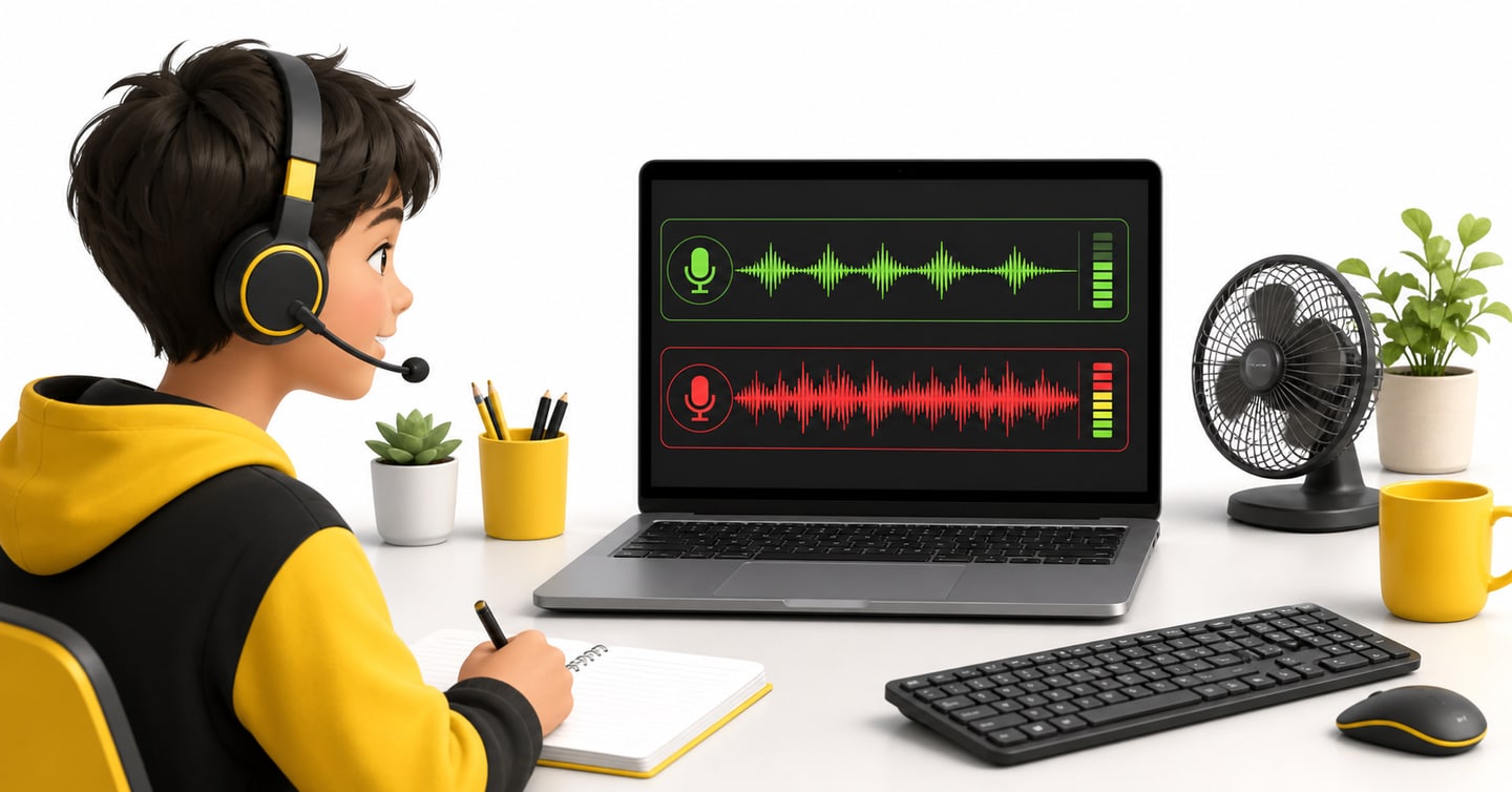 Comparison of a clean headset recording and noisy laptop microphone recording