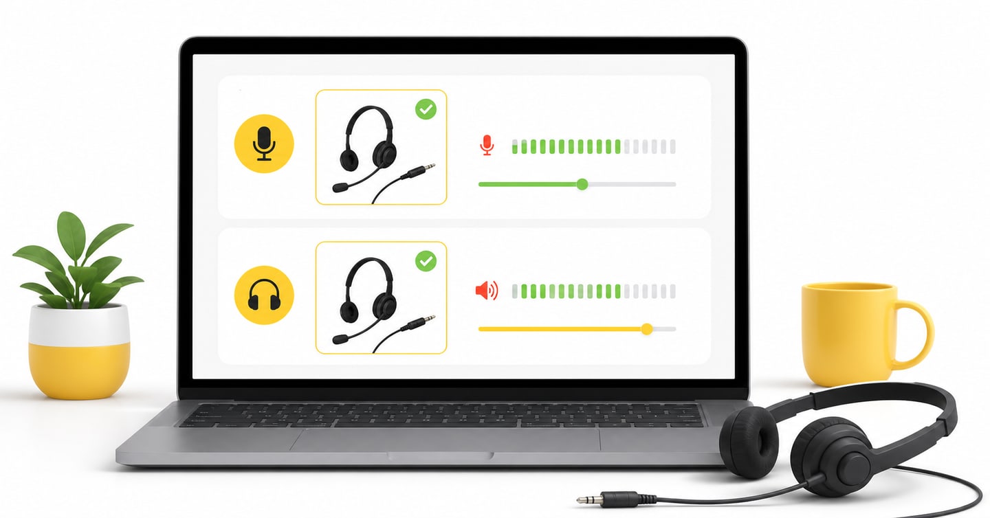 Laptop sound settings showing the wired headset selected for input and output