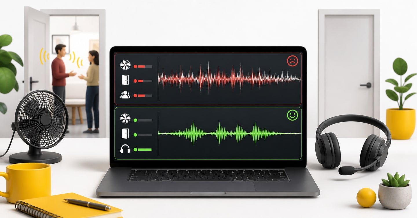 Laptop waveform improving after room and fan noise are reduced