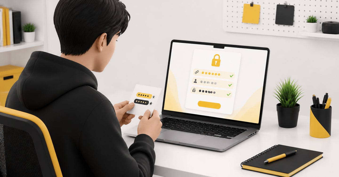Student confirming a secure access link, username, password and unused mock