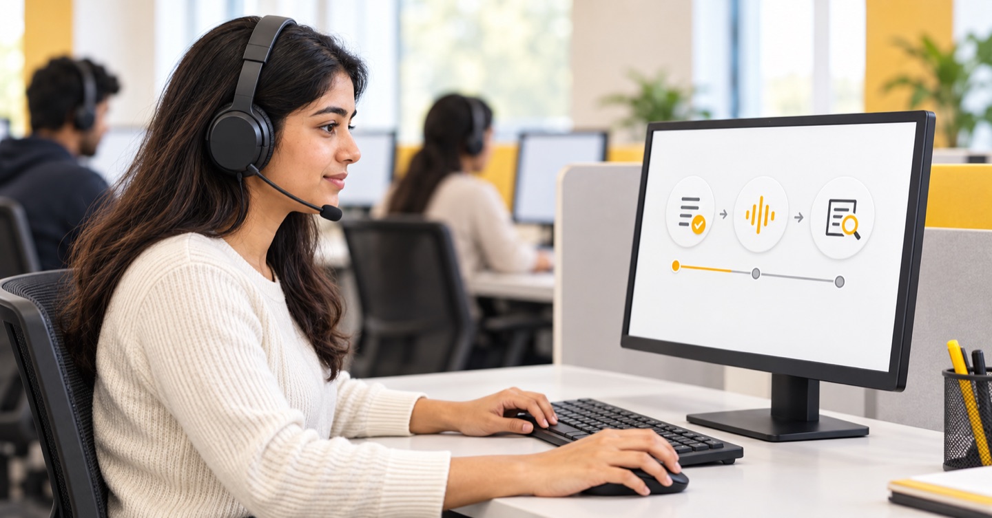 PTE Academic candidate completing a computer-based language test with a headset and microphone